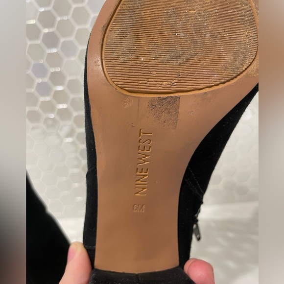 Black Suede Heeled Ankle Boots (Nine West) - Picture 6 of 9